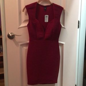 Red Plunge Neck Bodycon Dress